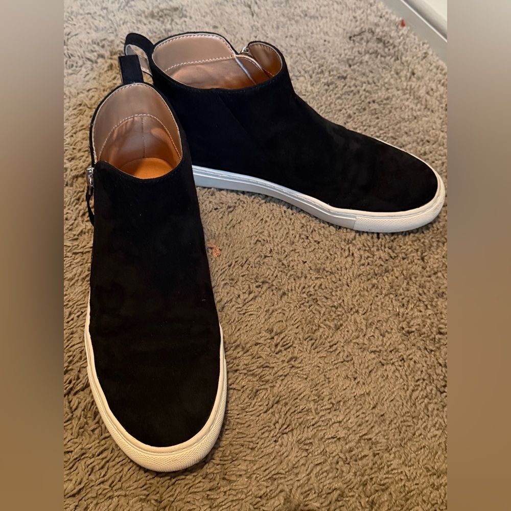 J. Crew Black Suede High-Top Slip-On Sneakers with White Sole